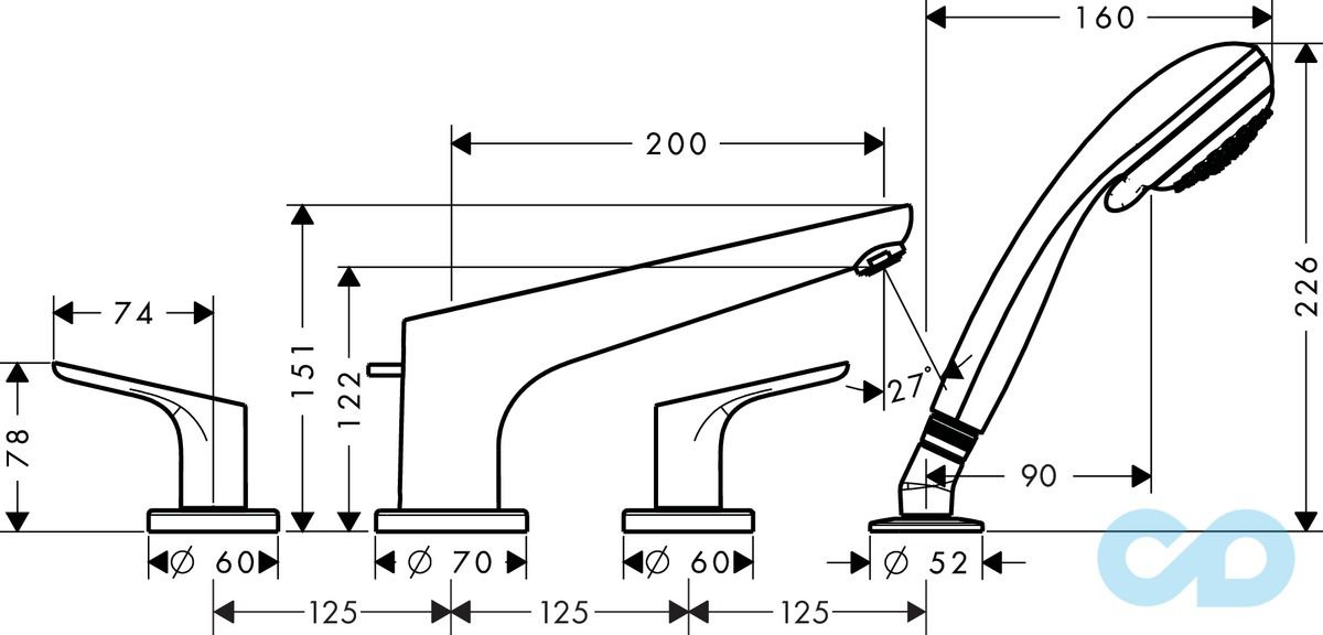 розмір змішувач на борт ванни hansgrohe focus 31936000