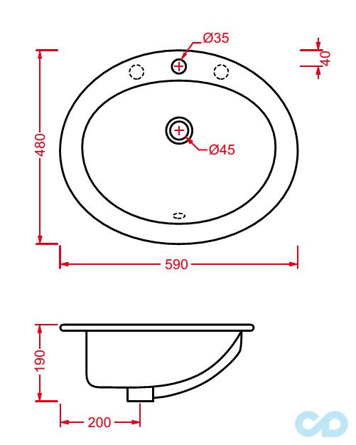 креслення Раковина ArtCeram Eolo ELL001
