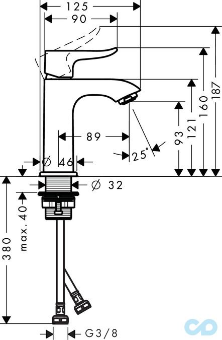 розмір змішувач для раковини hansgrohe metris 31186000