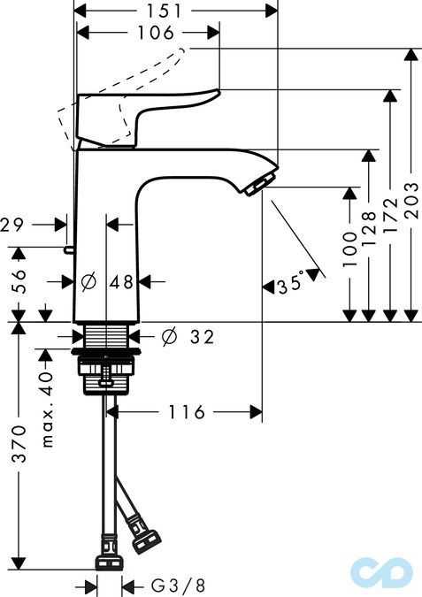 розмір змішувач для раковини hansgrohe metris 31080000