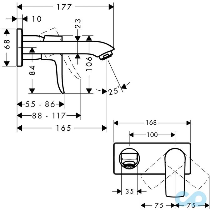 розмір змішувач для раковини hansgrohe metris 31085000