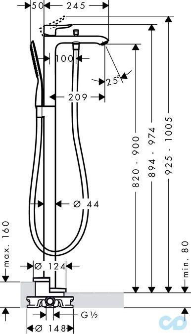 розмір змішувач для ванни hansgrohe metris 31471000