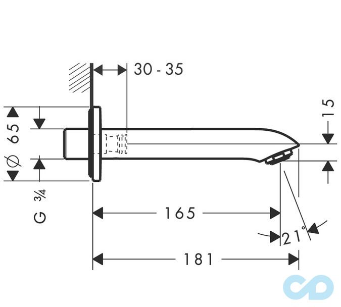 чертеж Излив для ванны Hansgrohe Metris 31494000