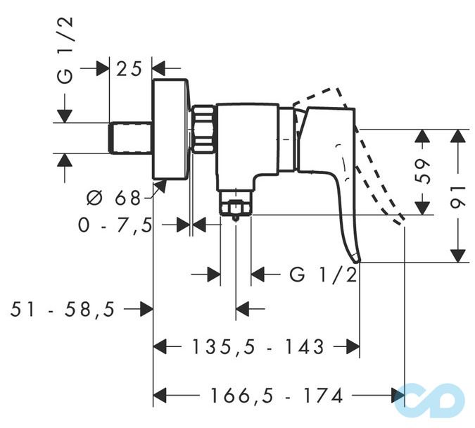 креслення Змішувач для душу Hansgrohe Metris 31680000