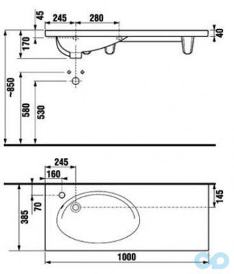 креслення Раковина стільниця Jika Tigo 8122170001051