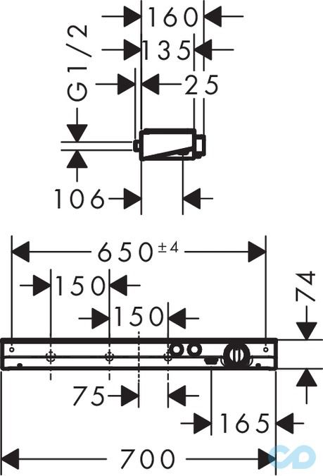 чертеж Термостат для душа Hansgrohe ShowerTablet Select 13184400