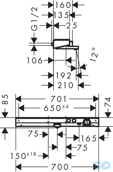 креслення Термостат для ванни Hansgrohe ShowerTablet Select 13183000
