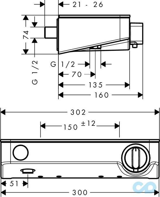 креслення Термостат для душа Hansgrohe ShowerTablet Select 13171400