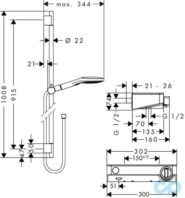 креслення Душовий набір Hansgrohe ShowerTablet Select 27027400
