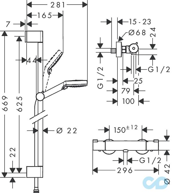 чертеж Душевой набор Hansgrohe Crometta Vario 27812400