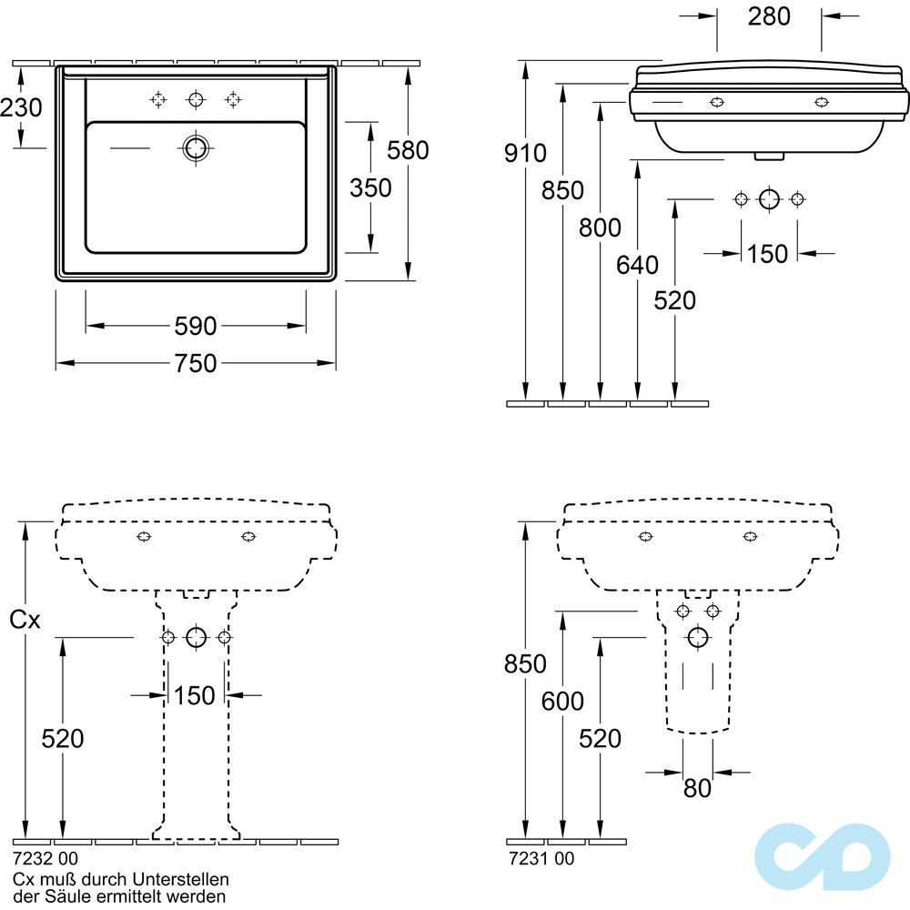 розміри раковина villeroy & boch hommage 710175r1