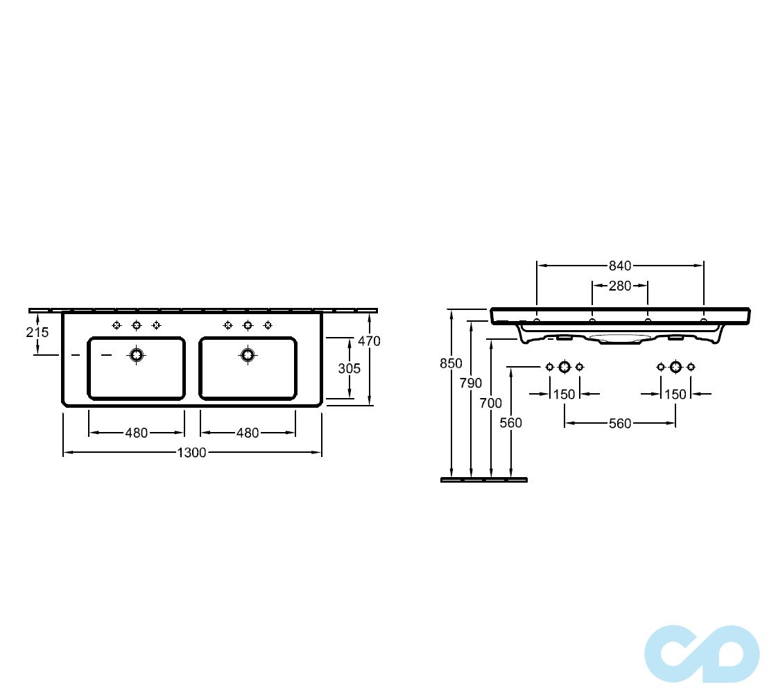 раковина подвійна villeroy & boch subway 2.0 7175d001 розміри