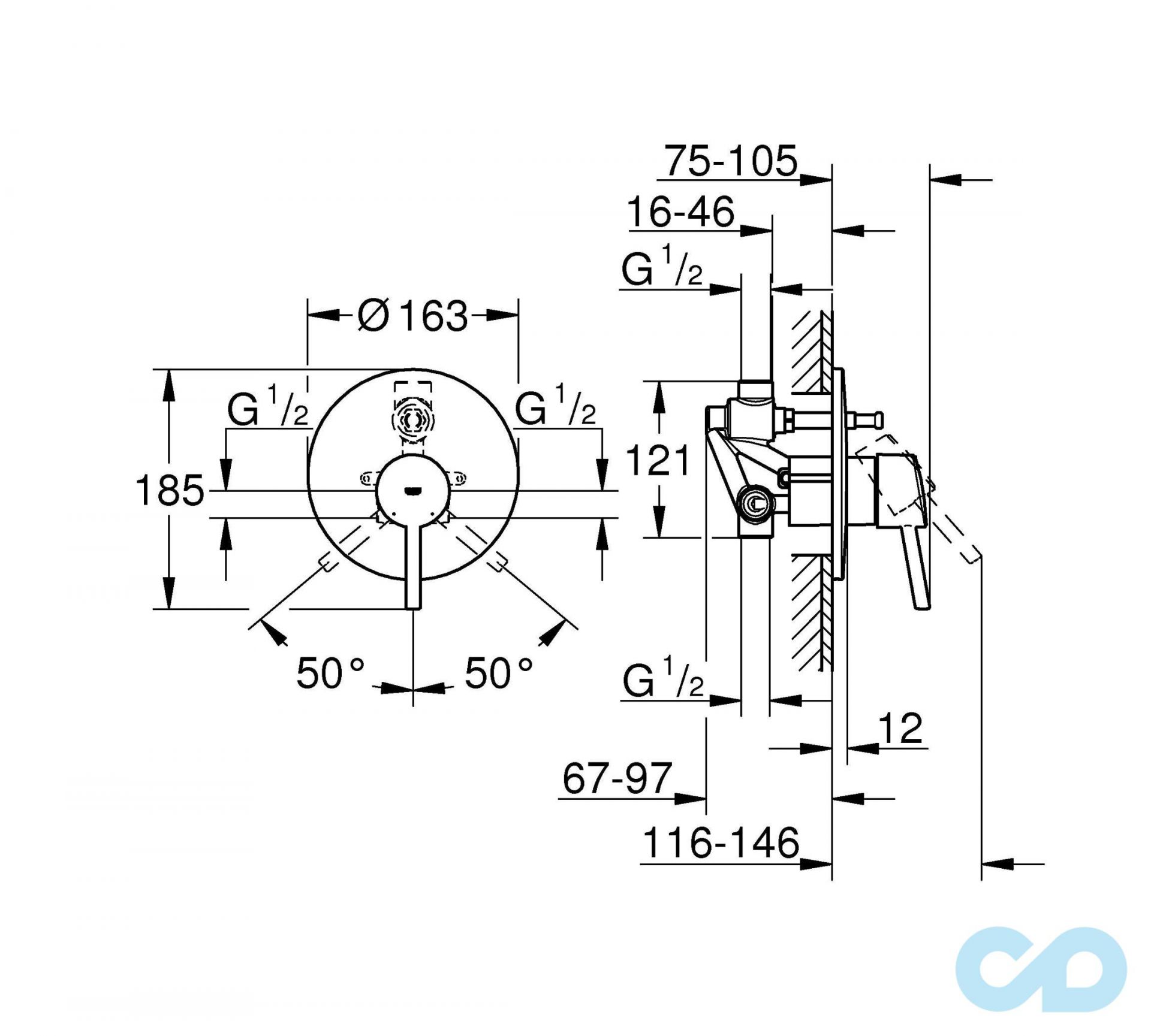 креслення Змішувач для ванни Grohe Concetto 32214001