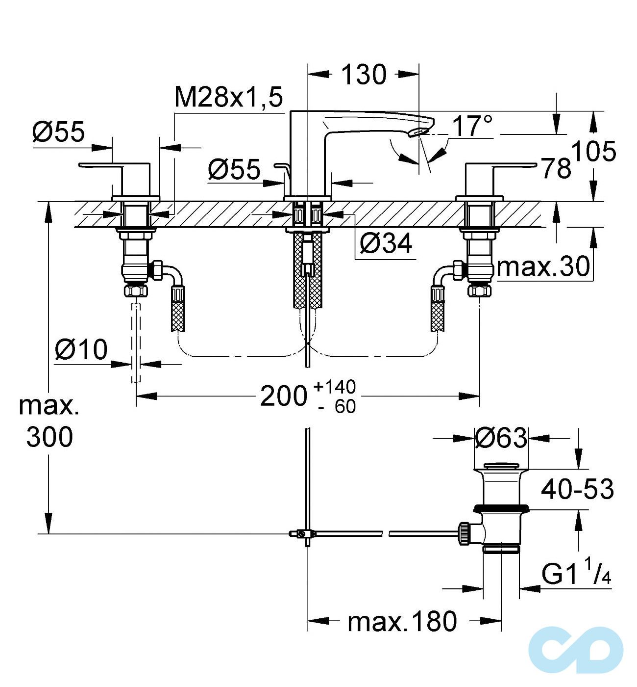 розмір змішувач для раковини grohe eurostyle Сosmopolitan 20208002
