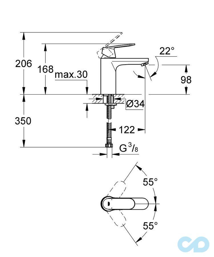розмір змішувач для раковини grohe eurosmart cosmopolitan 23327000