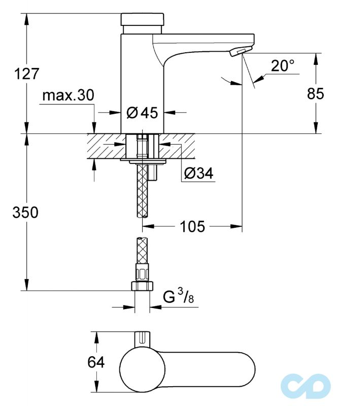 розмір змішувач для раковини eurosmart cosmopolitan t 36317000