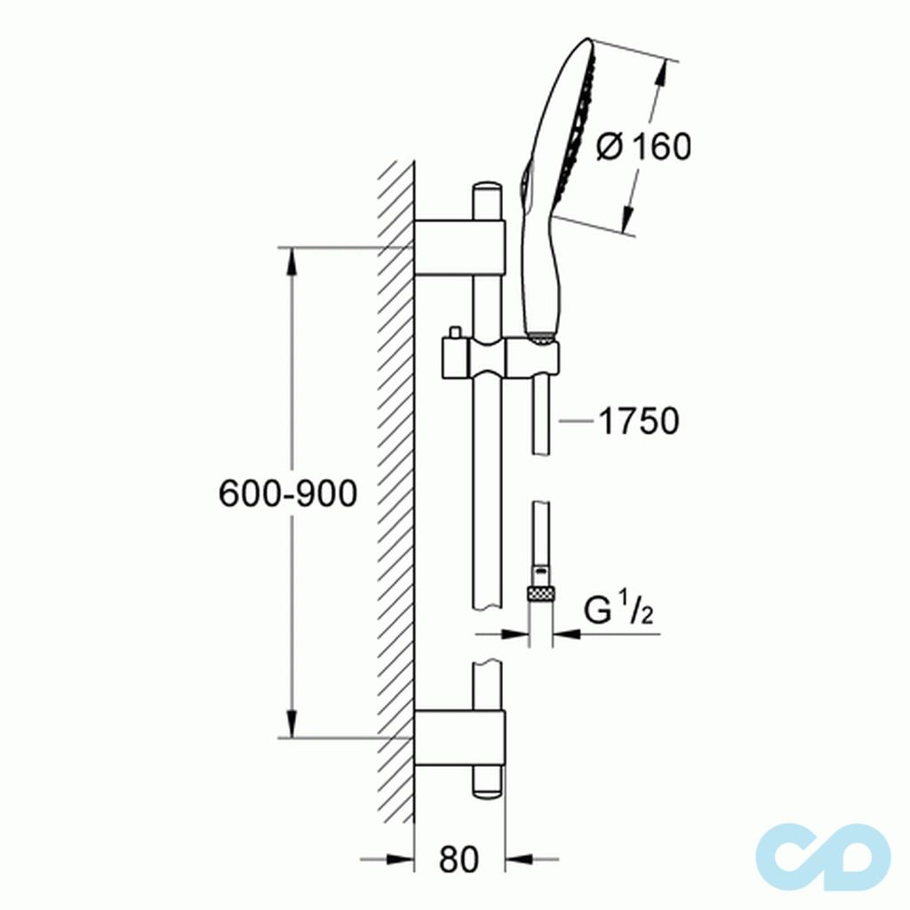 креслення Душовий гарнітур Grohe Power & Soul 27750000