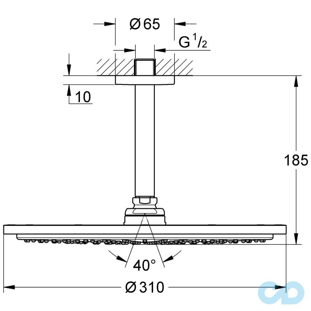 креслення Верхній душ Grohe Rainshower Cosmopolitan 310 26057000