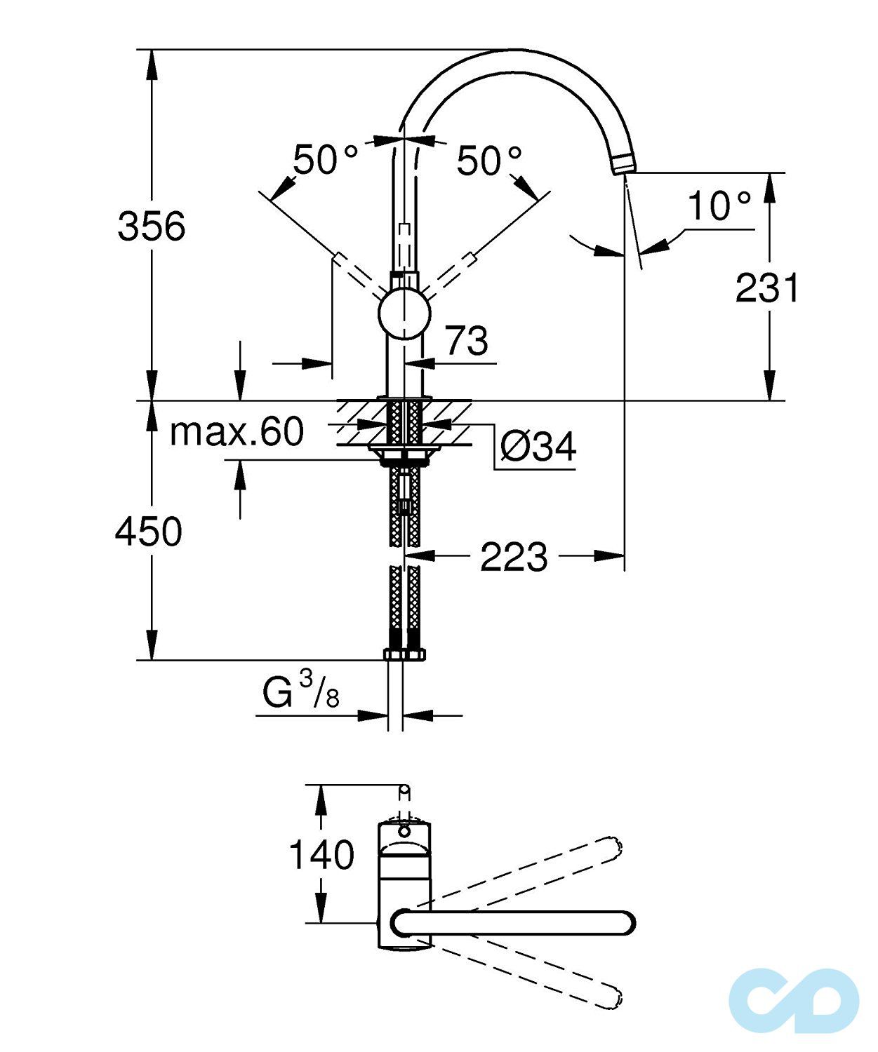 розмір змішувач для мийки grohe minta 32917dc0