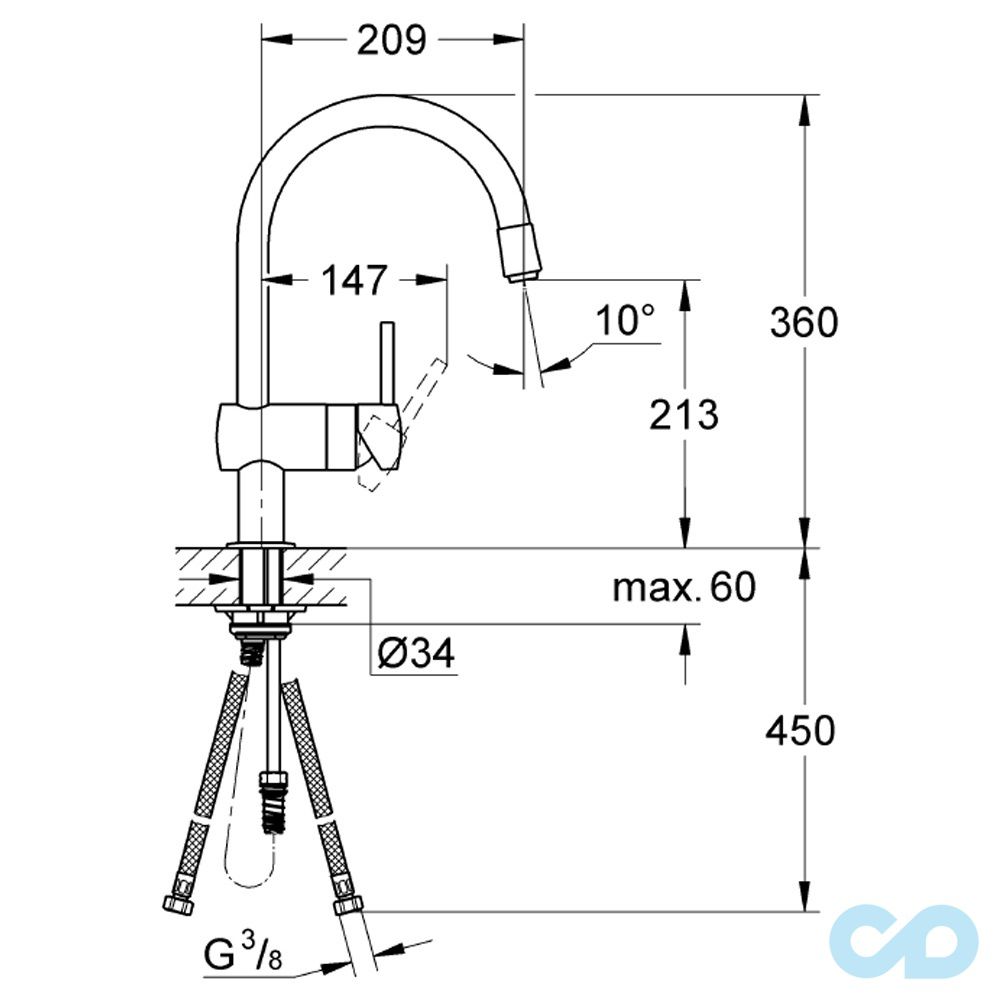 розмір змішувач для мийки grohe minta 32918000