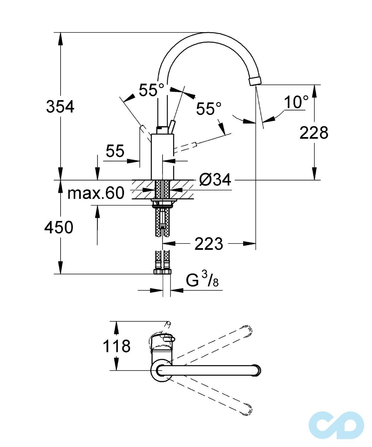 размер кухонный смеситель grohe concetto 32661001