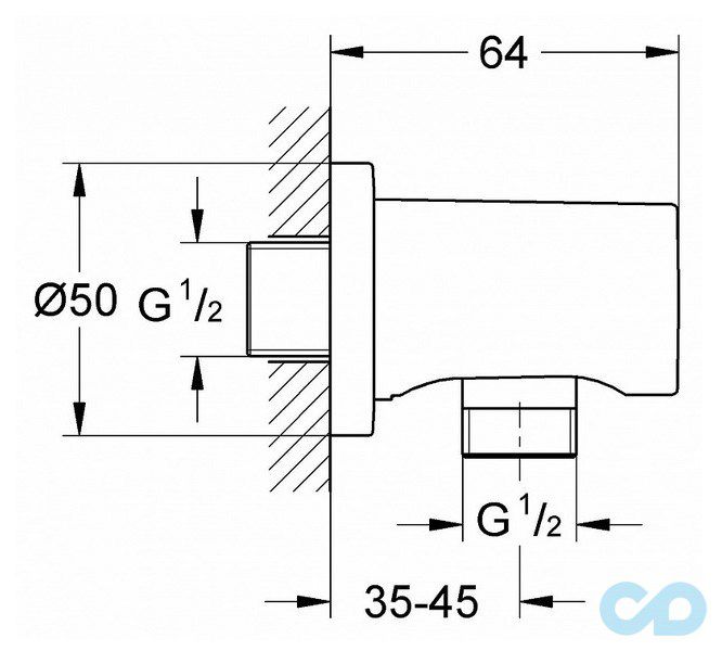 креслення Шланговое під'єднання Grohe Rainshower 27057000