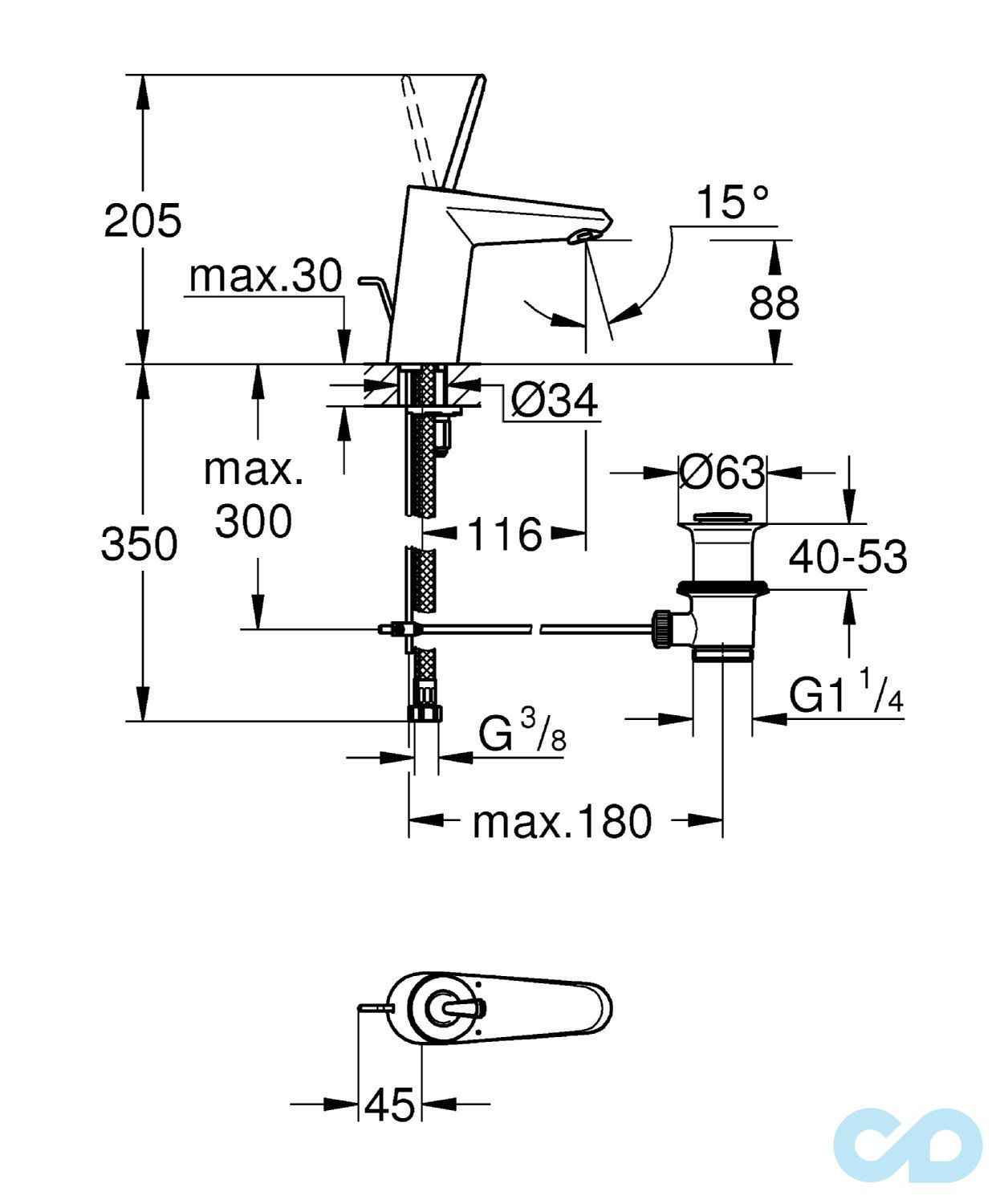 розмір змішувач для раковини grohe eurodisc joy 23425ls0 s-size