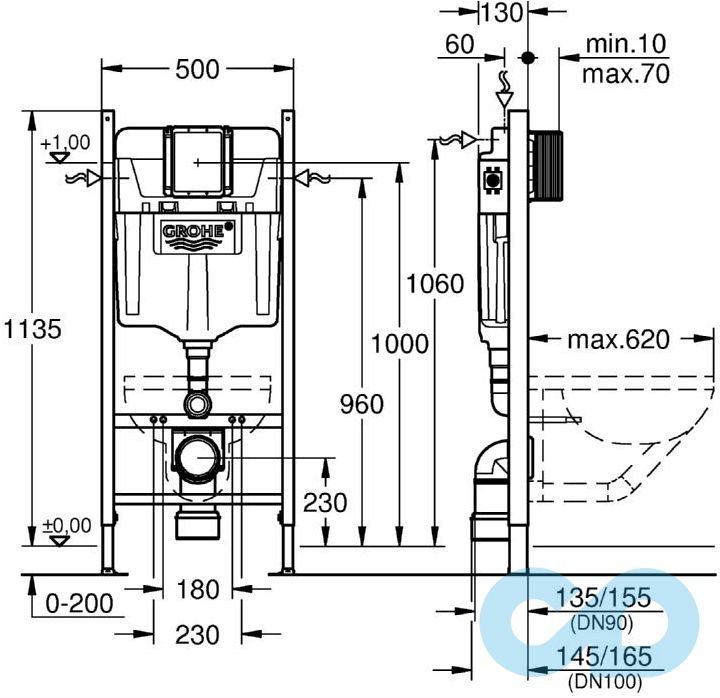 креслення Інсталяція Grohe Rapid SL 38878BR0 із захистом від слідів пальців