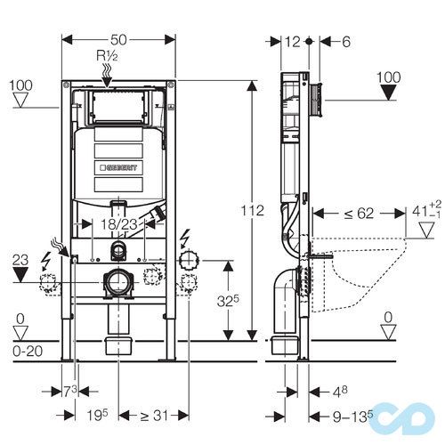 креслення Інсталяція для унітазу Geberit Duofix 111.370.00.5