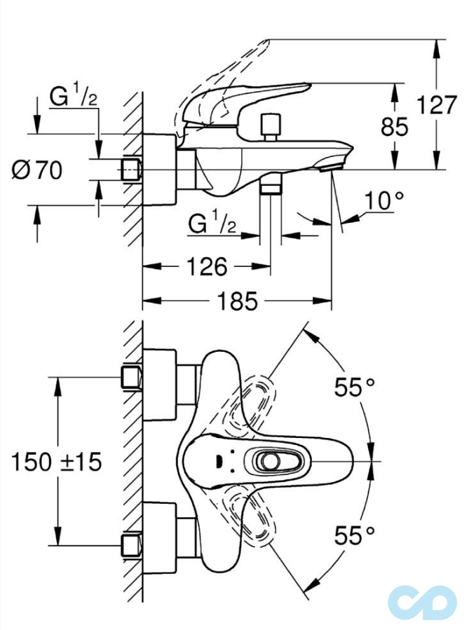 розмір змішувач для ванни grohe eurostyle 33591003