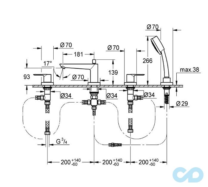 розмір змішувач на 4 отвори grohe bauloop 25119000