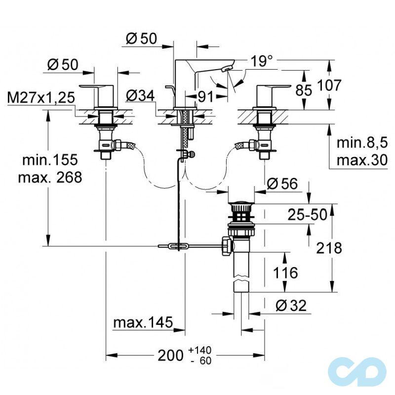 размер смеситель для раковины grohe bauloop 20196000