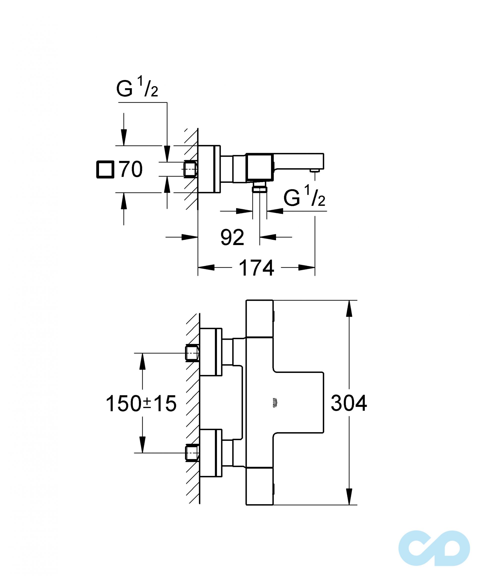 креслення Термостат Grohe Grohtherm Cube 34497000
