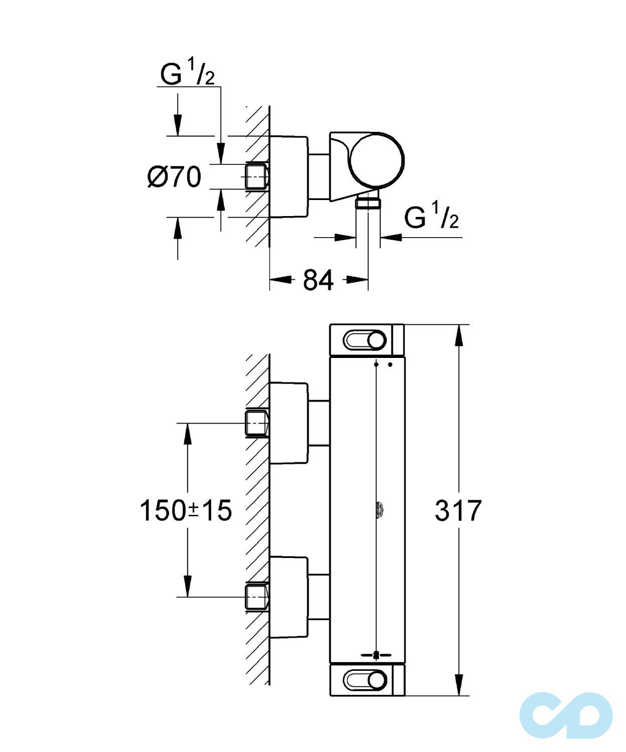 креслення Термостат Grohe Grohtherm 2000 34469001