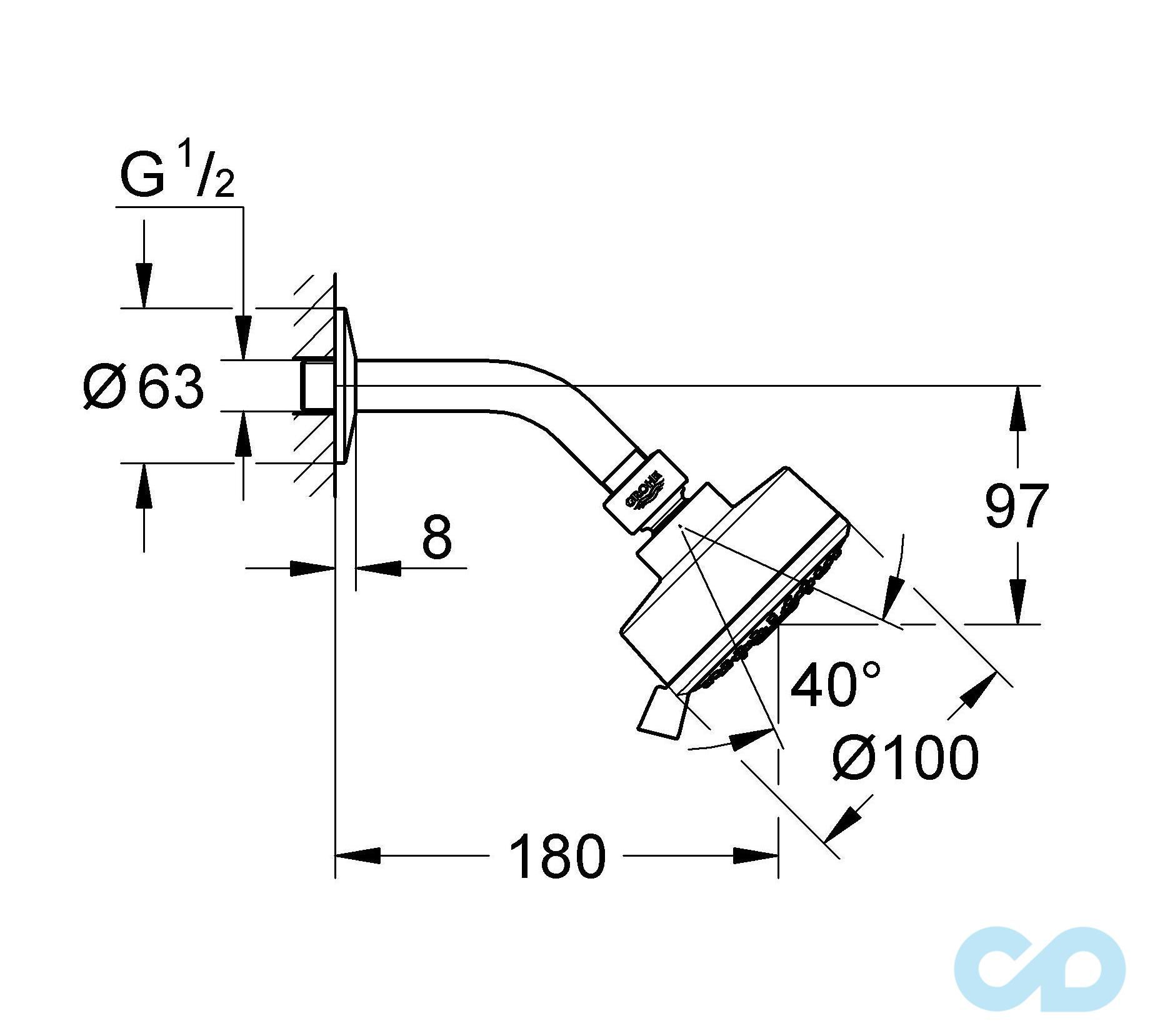 креслення Верхній душ Grohe New Tempesta Cosmopolitan 100 26090000