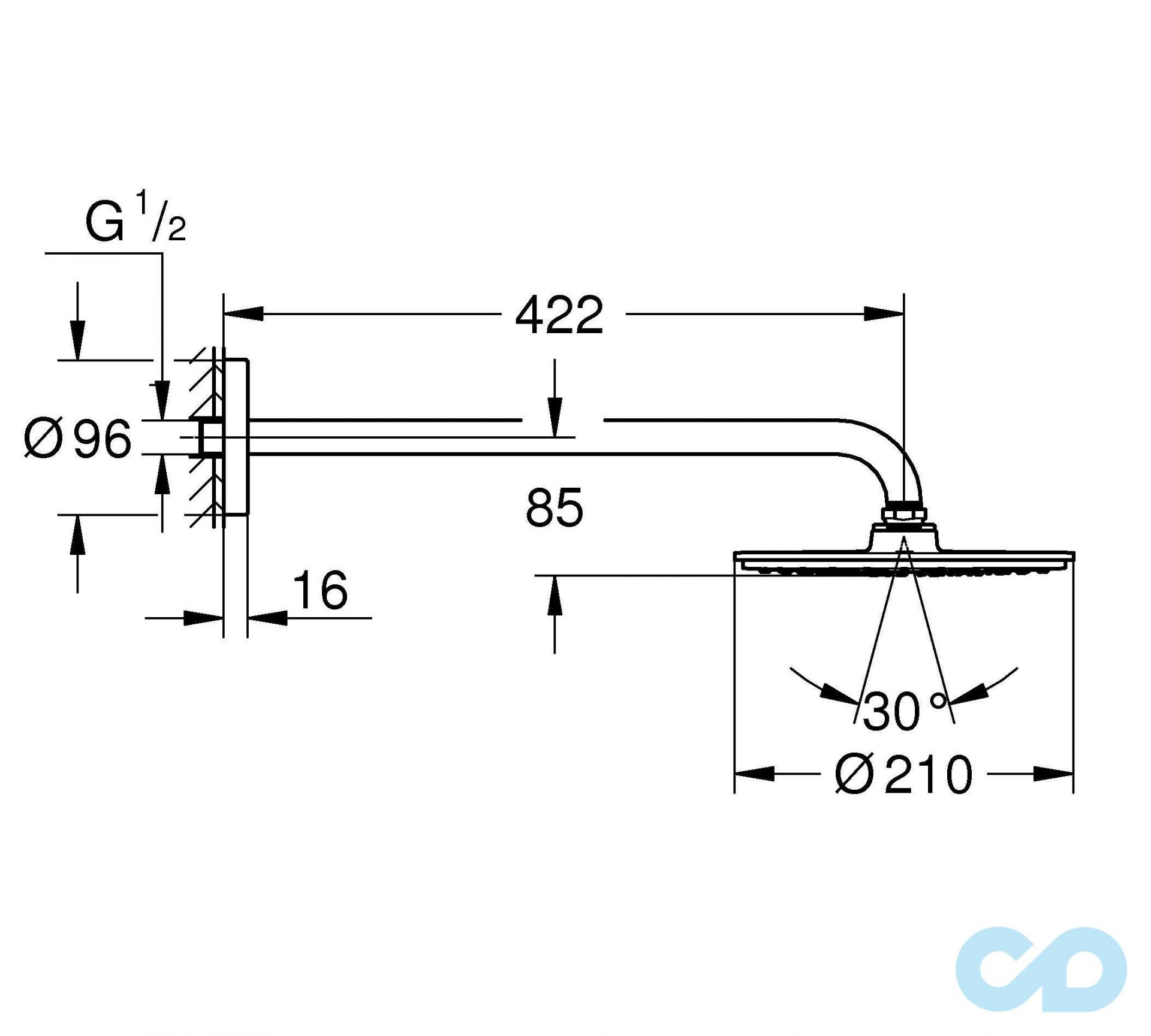 креслення Верхній душ Grohe Rainshower® Cosmopolitan 210 26171000