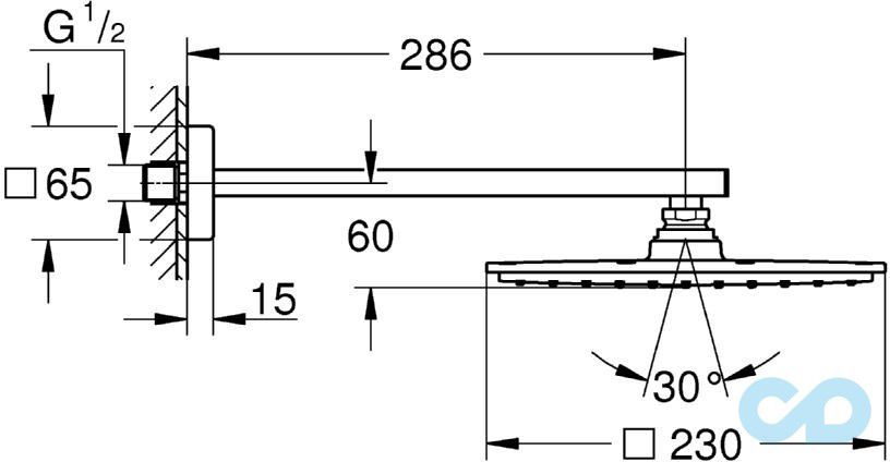 креслення Верхній душ Grohe Rainshower® Allure 230 26064000