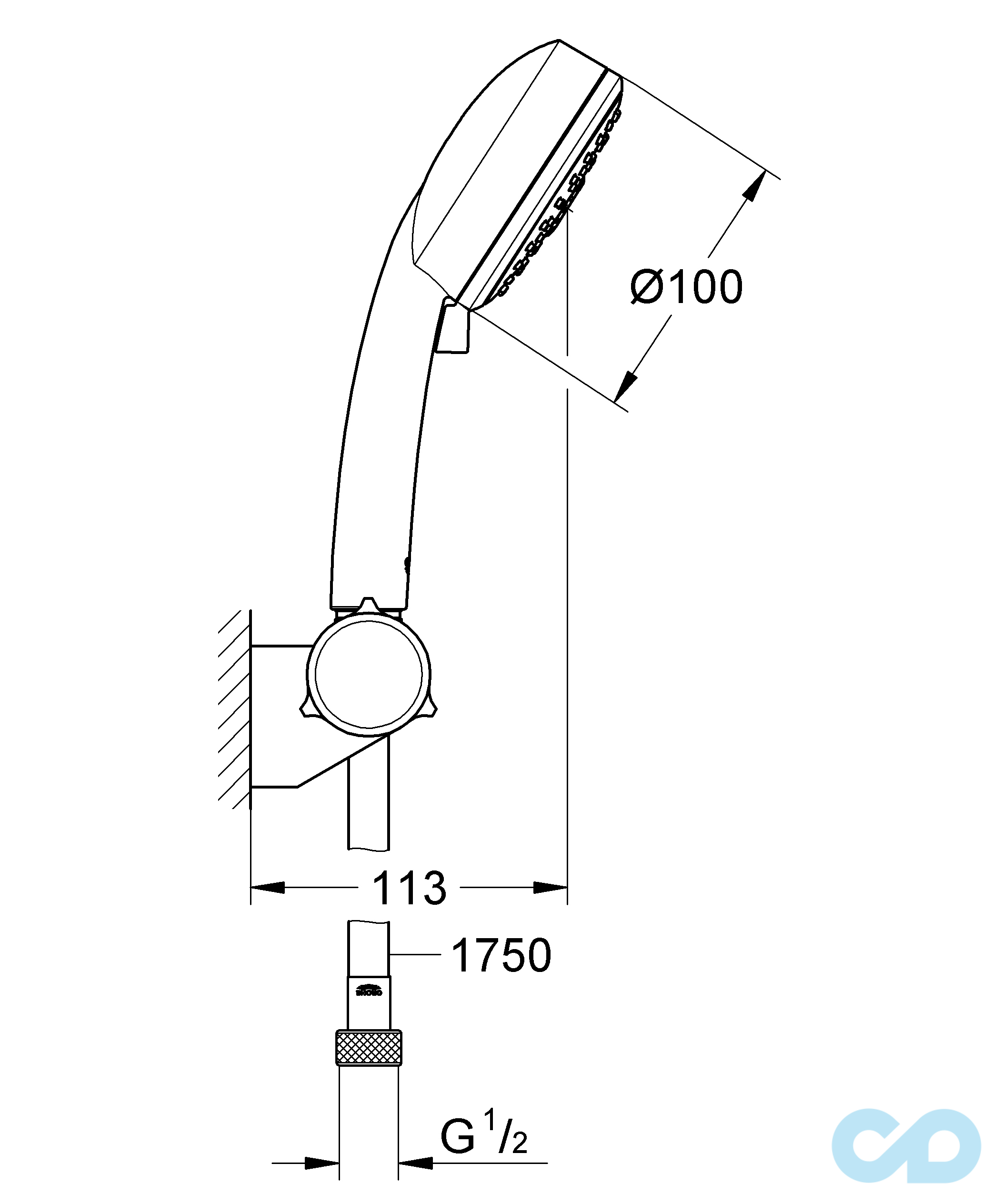 креслення Ручний душ Grohe New Tempesta Cosmopolitan 100 27584001