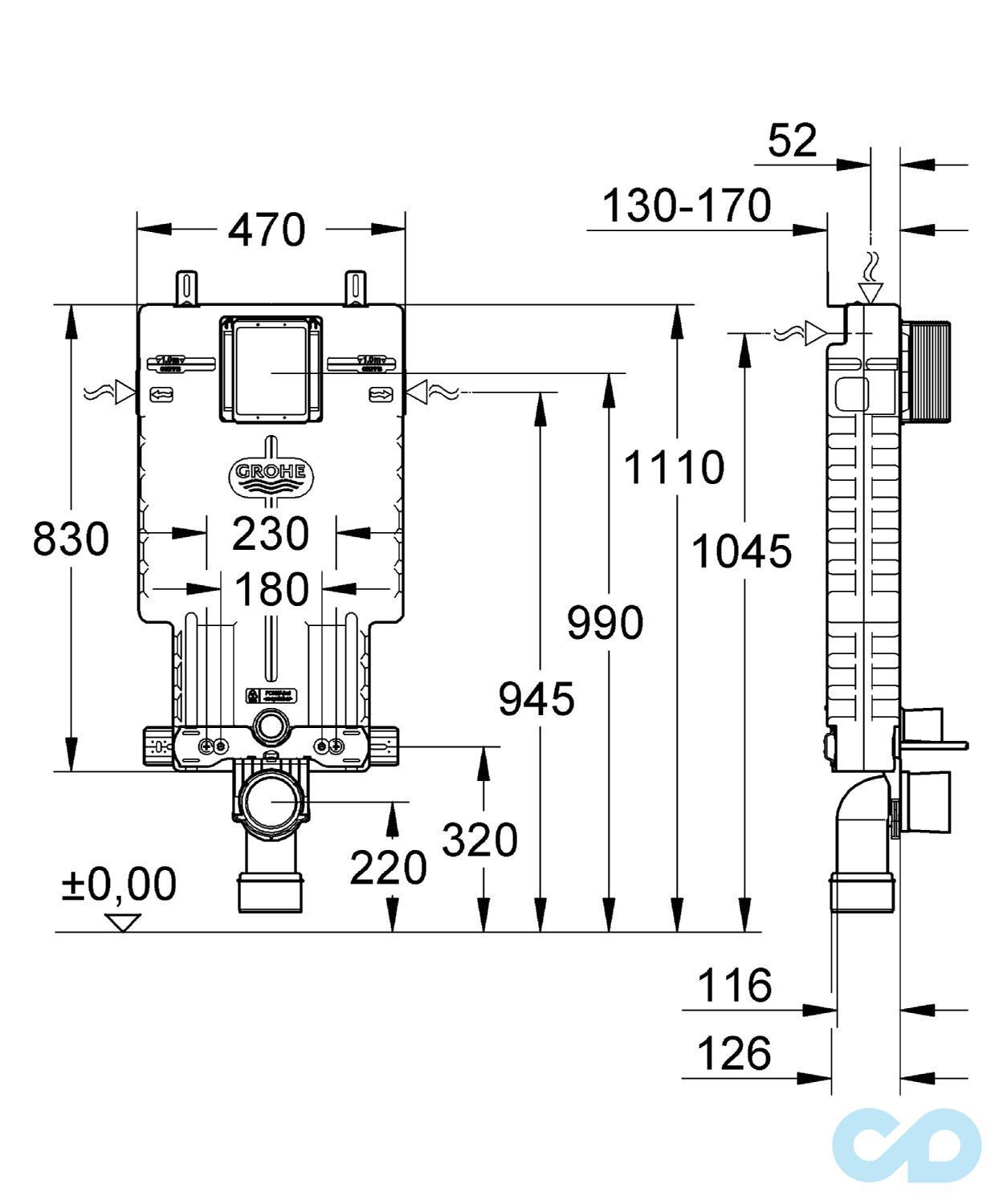 розміри інсталяція для унітазу grohe uniset 38643001