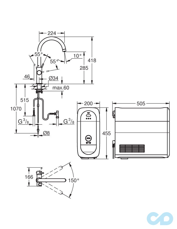 розмір змішувач для мийки з функцією фільтра grohe blue home 31455000