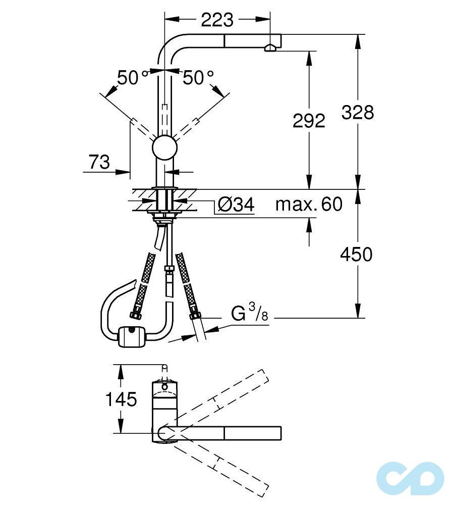 креслення Змішувач для мийки Grohe Minta 32168000