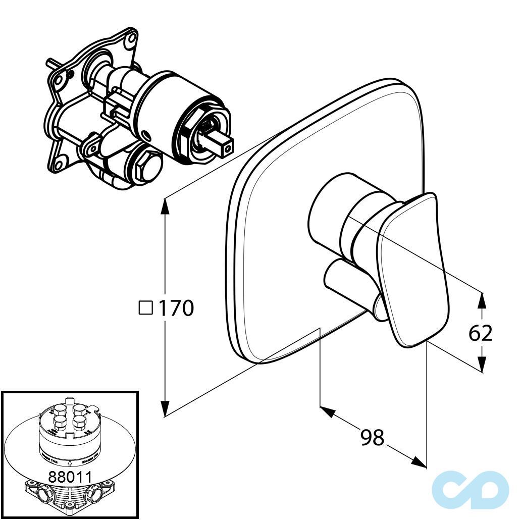креслення Змішувач для ванни і душа Kludi Ambienta 536500575
