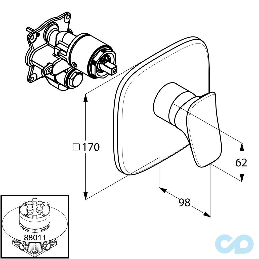 чертеж Смеситель для душа Kludi Ambienta 536550575