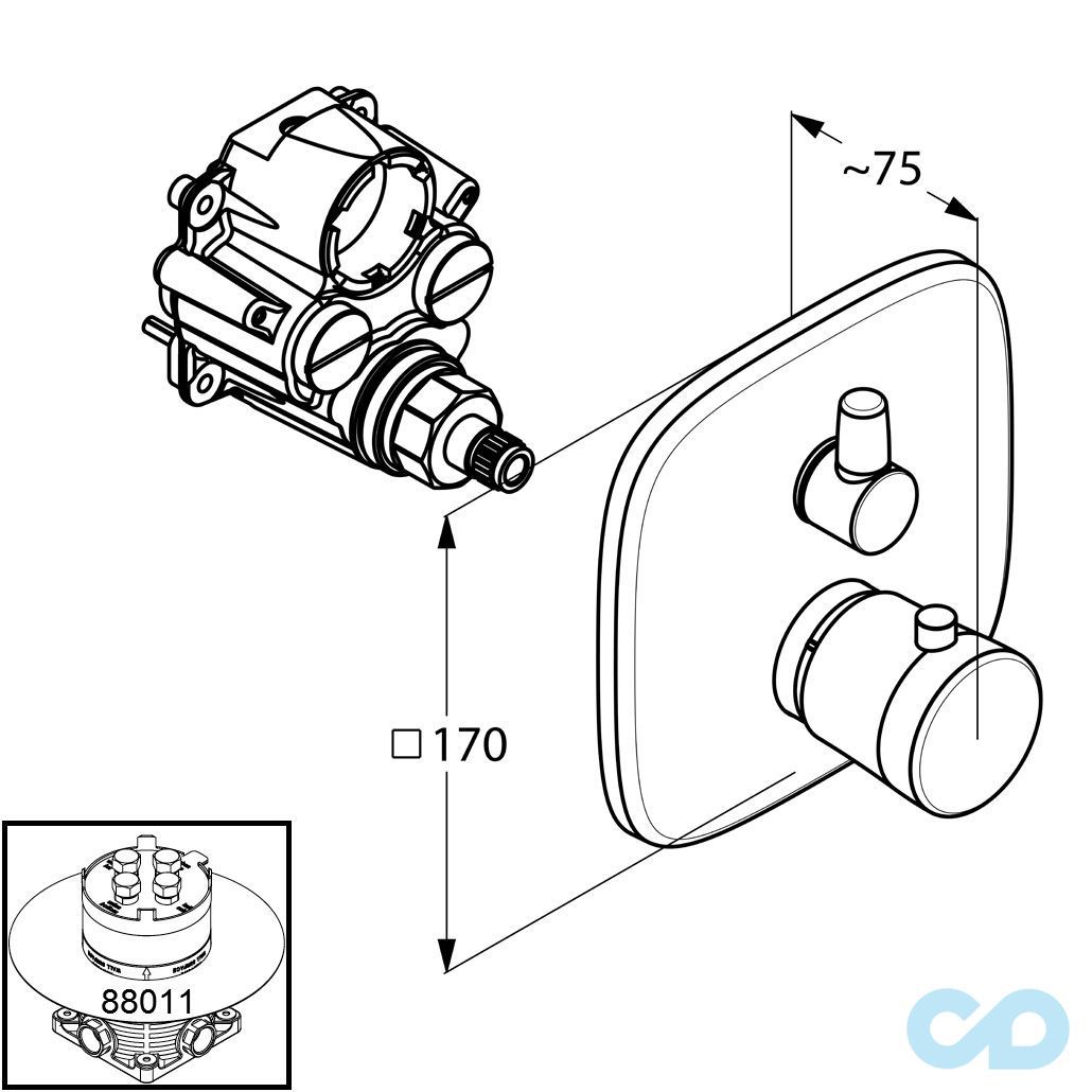 креслення Термостат Kludi Ambienta 538300575