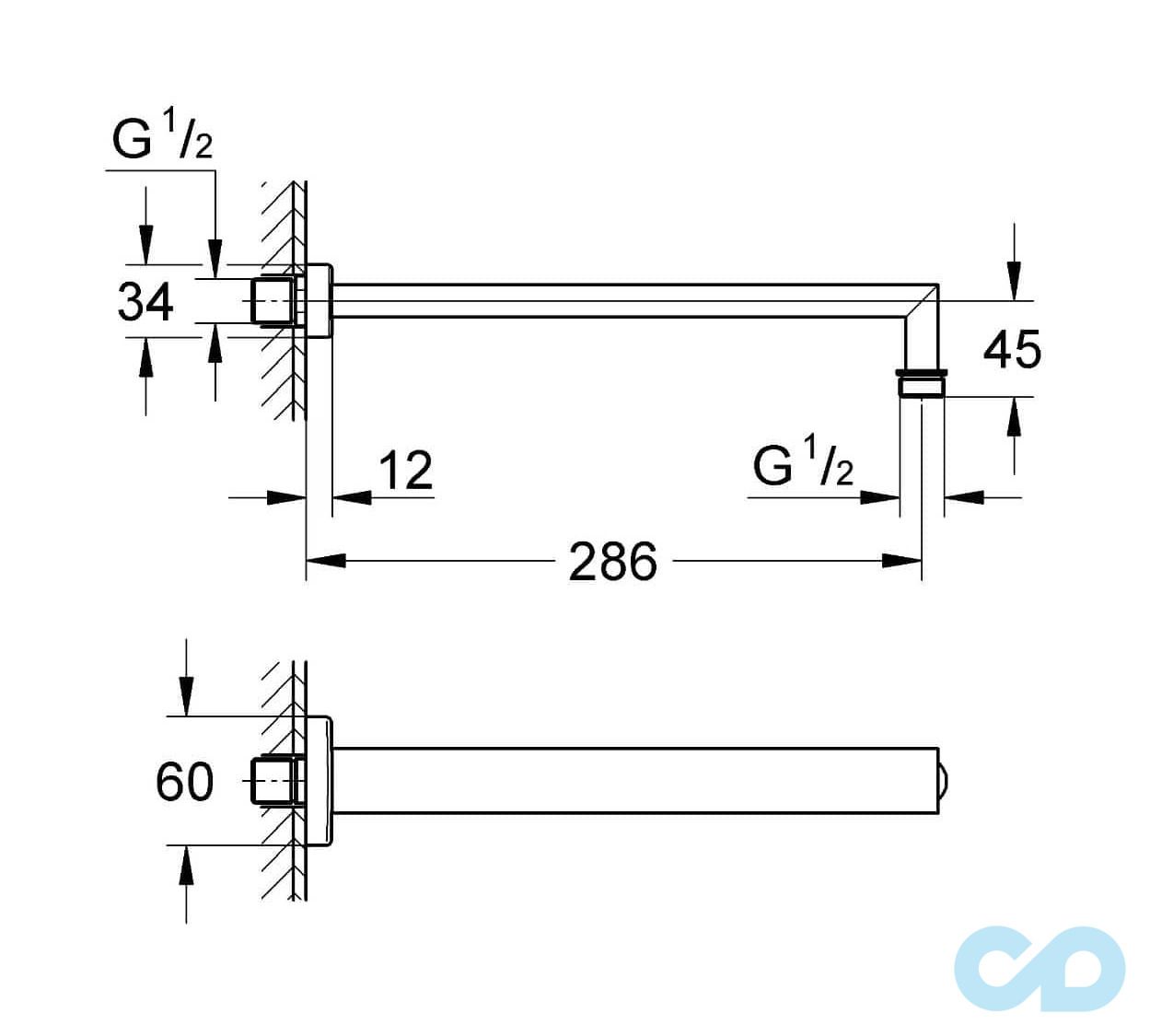 чертеж Держатель верхнего душа Grohe Rainshower 27709000