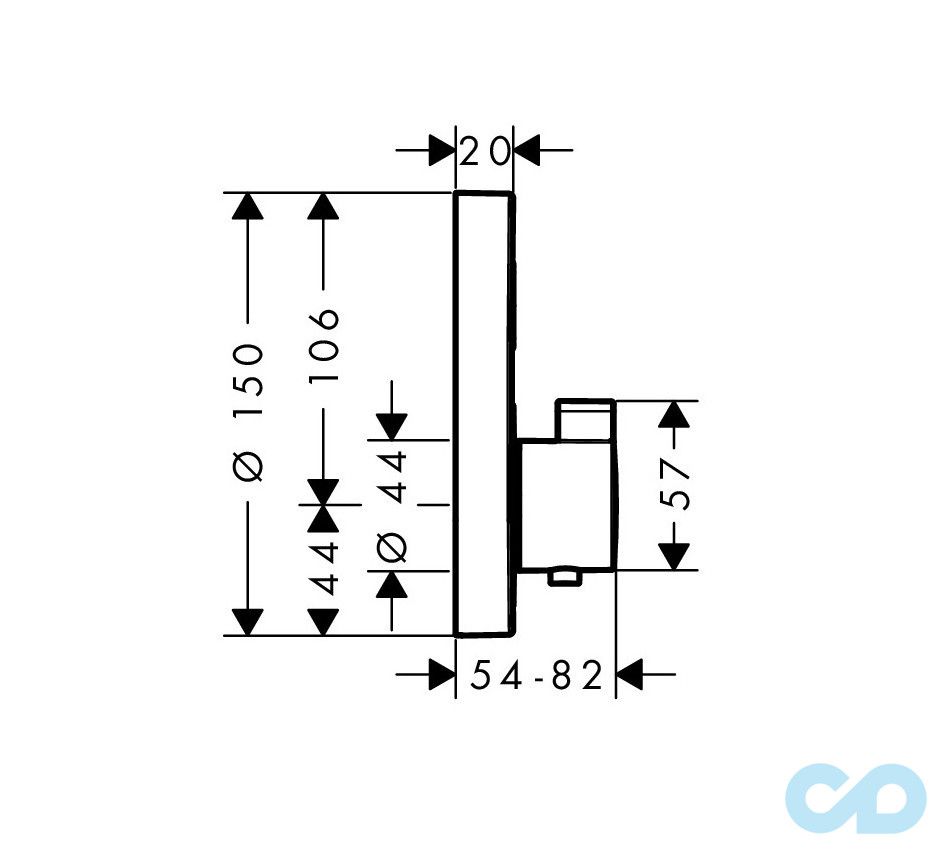 креслення Термостат Hansgrohe ShowerSelect S 15744000