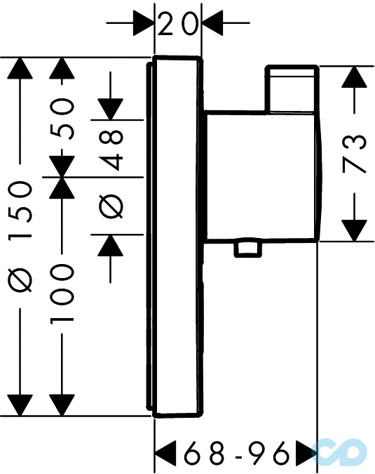чертеж Термостат Hansgrohe ShowerSelect S Highflow 15742000