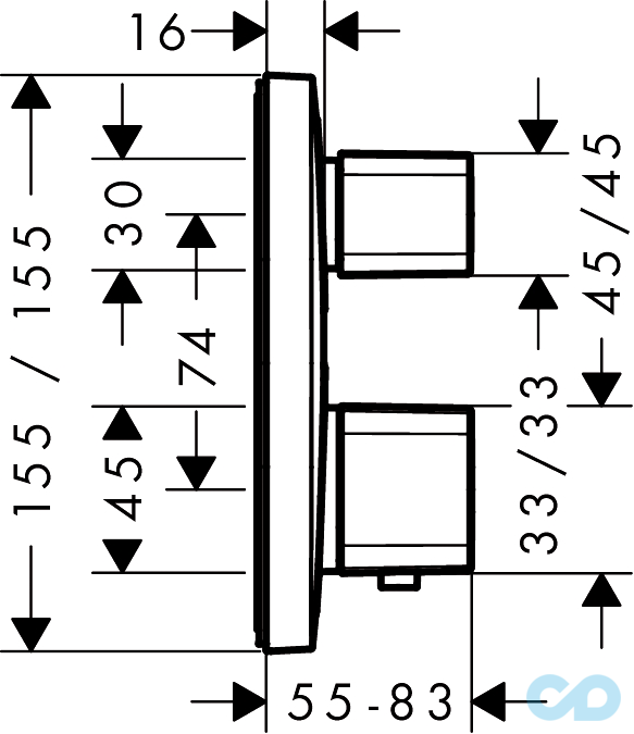 креслення Термостат Hansgrohe Ecostat E 15707000