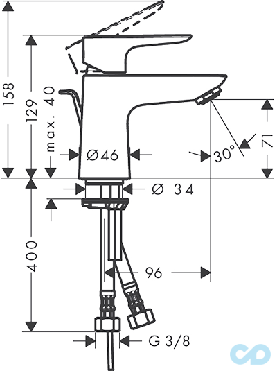 розмір змішувач для раковини hansgrohe talis e 71703000