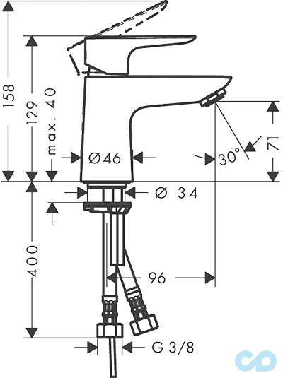 розмір змішувач для раковини hansgrohe talis e 71704000